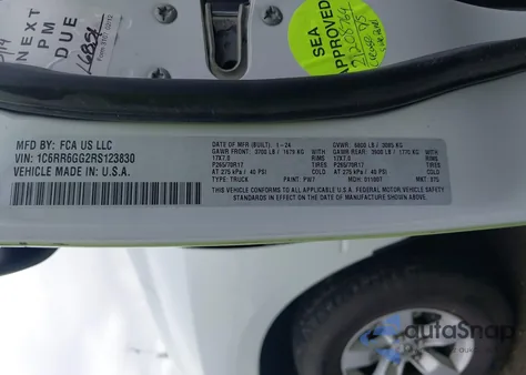 2024 Ram 1500 Classic Slt 4X2 6'4 Box from USA, damaged, VIN 1C6RR6GG2RS123830